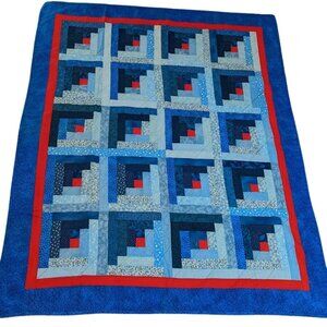 USA Red White Blue Handmade 3D Waffle Lincoln Log Quilt Lap Blanket Throw 48x60"